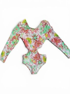 Beach Lingo Girls Kids One Piece Swimsuit Tropical Floral Cut Out Size 7 NWT